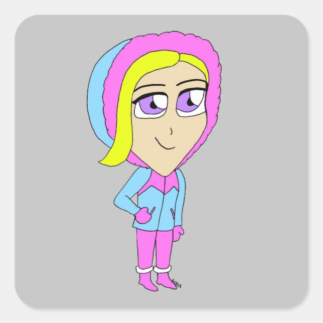 Chibi Quadratischer Aufkleber (Vorderseite)