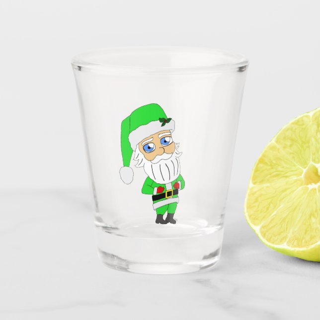 Chibi-Santa grüner Anzug Schnapsglas (Vorderseite)