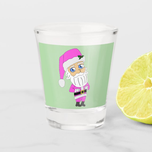Chibi-Santa im rosa Anzug Schnapsglas (Vorderseite)