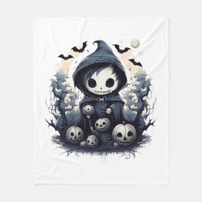 Chibi-Sensenmann Halloween - Whimsical Dark Fan Fleecedecke (Vorderseite)