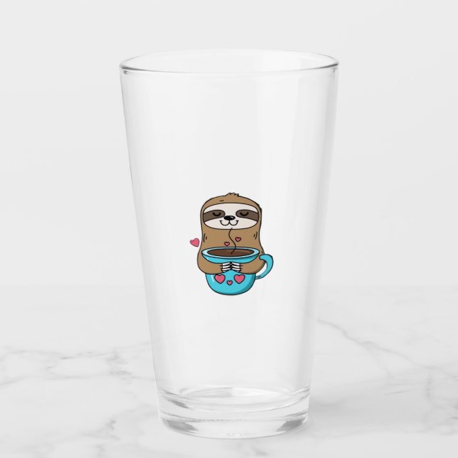 Chibi Sloth Coffee Lover � Cute Kawaii Sloth Huggi Glas (Vorderseite)