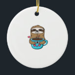 Chibi Sloth Coffee Lover � Cute Kawaii Sloth Huggi Keramik Ornament<br><div class="desc">Chibi Sloth Coffee Lover � Cute Kawaii Sloth Hugging Coffee Cup Cartoon Design Classic T-Shirt</div>