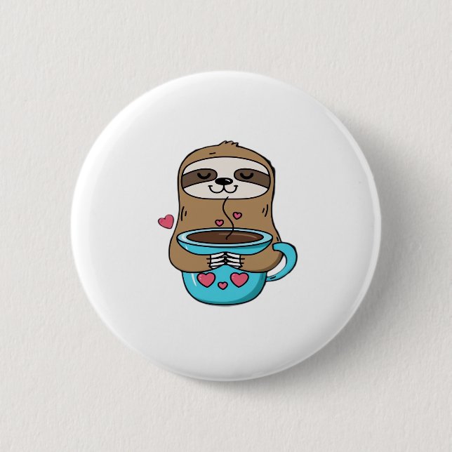Chibi Sloth Coffee Lover - Niedlich Kawaii Sloth H Button (Vorderseite)