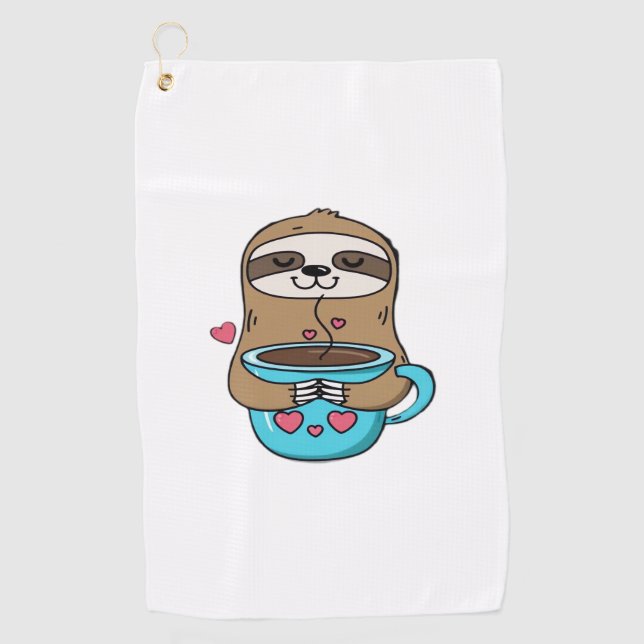 Chibi Sloth Coffee Lover - Niedlich Kawaii Sloth H Golfhandtuch (Vorderseite)