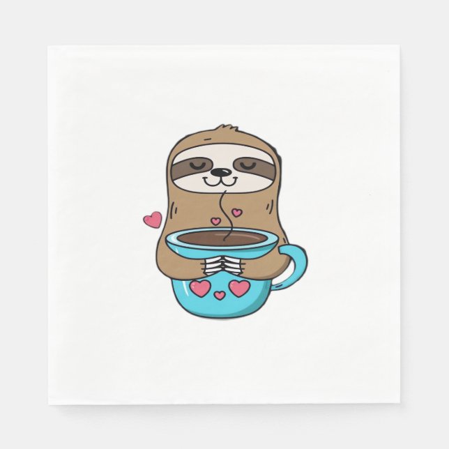Chibi Sloth Coffee Lover - Niedlich Kawaii Sloth H Serviette (Vorderseite)