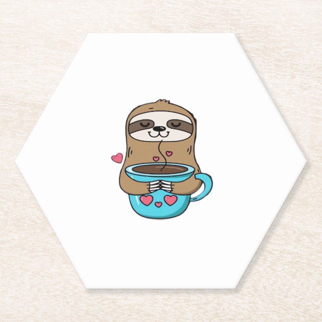 Chibi Sloth Coffee Lover - Niedlich Kawaii Sloth H Untersetzer (Vorderseite)