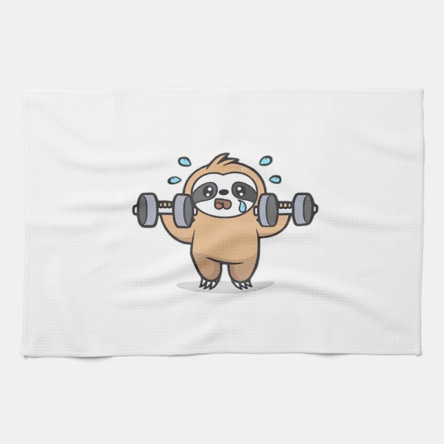 Chibi Sloth Gym Fail � Cute Kawaii Funny Workout A Geschirrtuch (Horizontal)