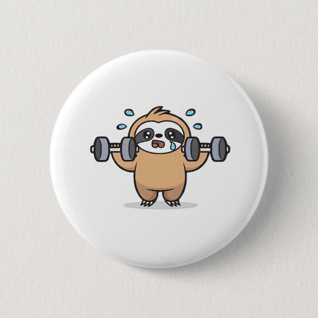 Chibi Sloth Gym Versag - Niedliches Kawaii Funny W Button (Vorderseite)