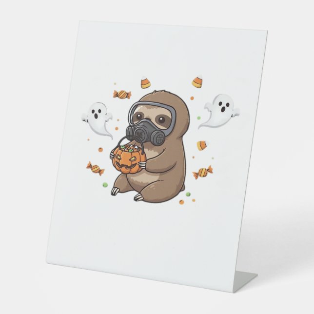 Chibi Sloth Hazmat Halloween Oversized T-Shirt Sockelschild (Vorderseite)