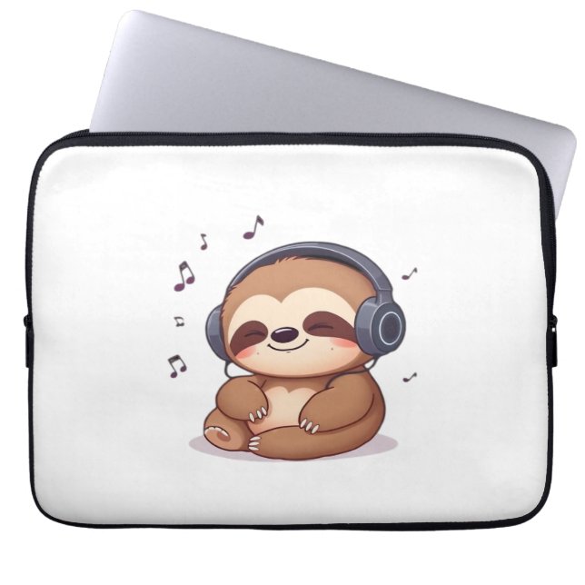 Chibi Sloth with Headphones � Cute Kawaii Relaxing Laptopschutzhülle (Vorderseite)