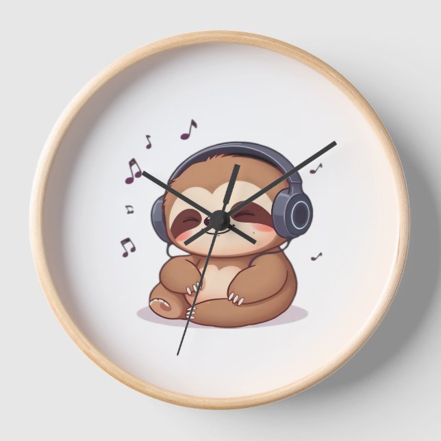 Chibi Sloth with Headphones � Cute Kawaii Relaxing Uhr (Vorderseite)