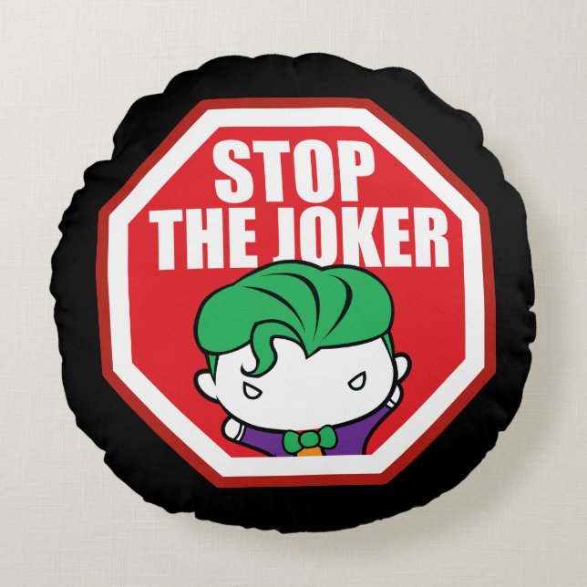 Chibi "Stopp the Joker" Unterschrift Rundes Kissen (Vorderseite)