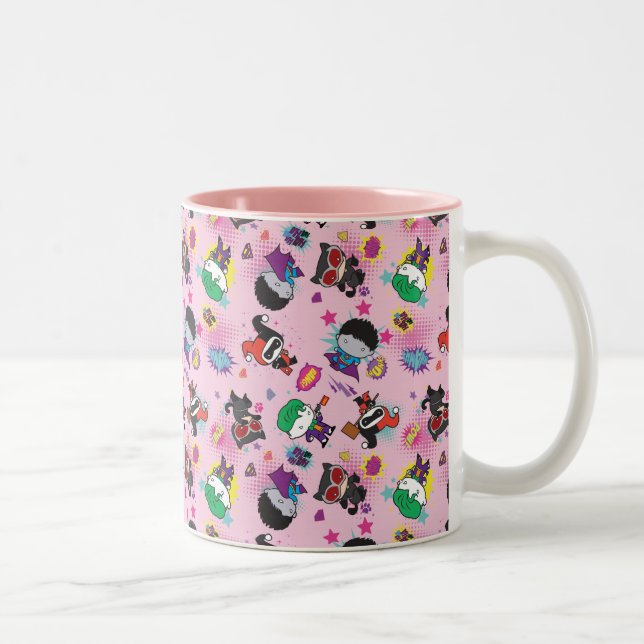 Chibi Super Villain Action Pattern Zweifarbige Tasse (Rechts)