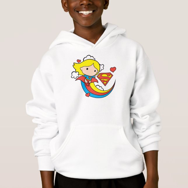 Chibi Supergirl Flying Rainbow Hoodie (Vorderseite)