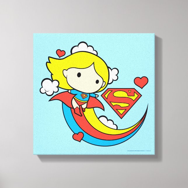 Chibi Supergirl Flying Rainbow Leinwanddruck (Vorderseite)