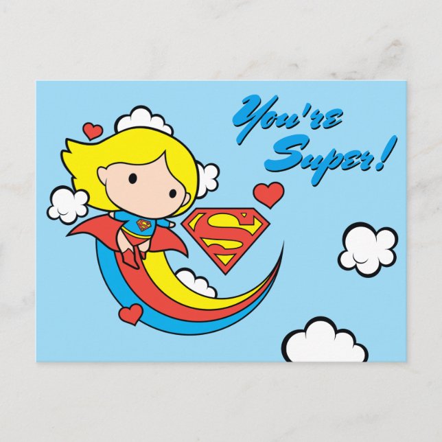 Chibi Supergirl Flying Rainbow Postkarte (Vorderseite)