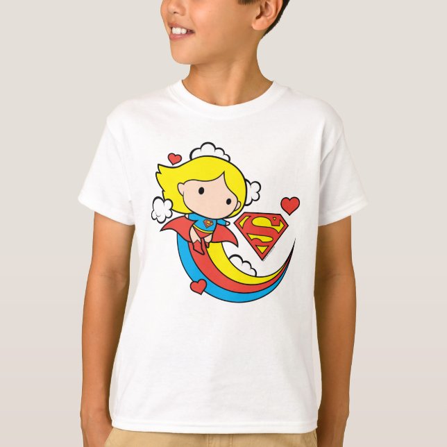 Chibi Supergirl Flying Rainbow T-Shirt (Vorderseite)