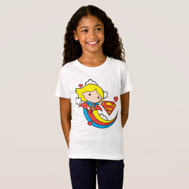 Chibi Supergirl Flying Rainbow T-Shirt (Vorne ganz)