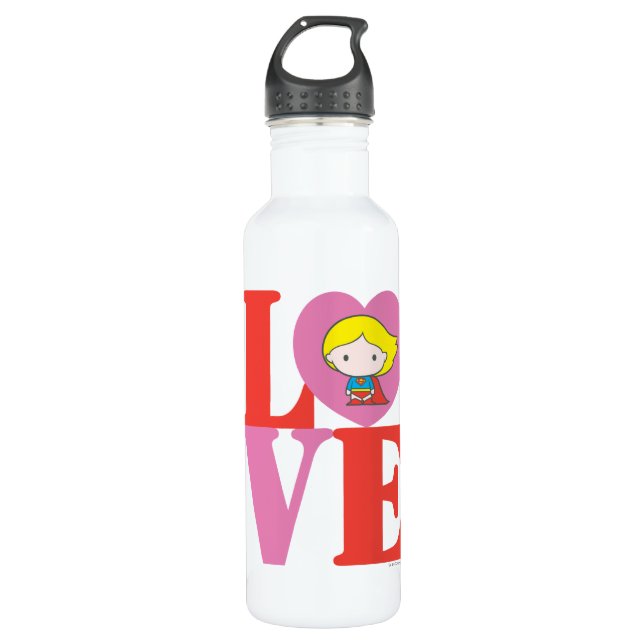 Chibi Supergirl-LIEBE Edelstahlflasche (Vorderseite)