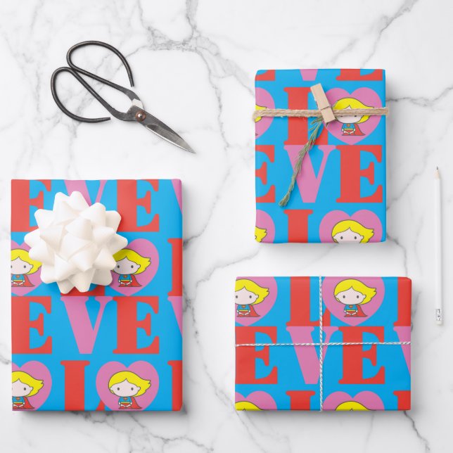 Chibi Supergirl-LIEBE Geschenkpapier Set (Vorderseite)