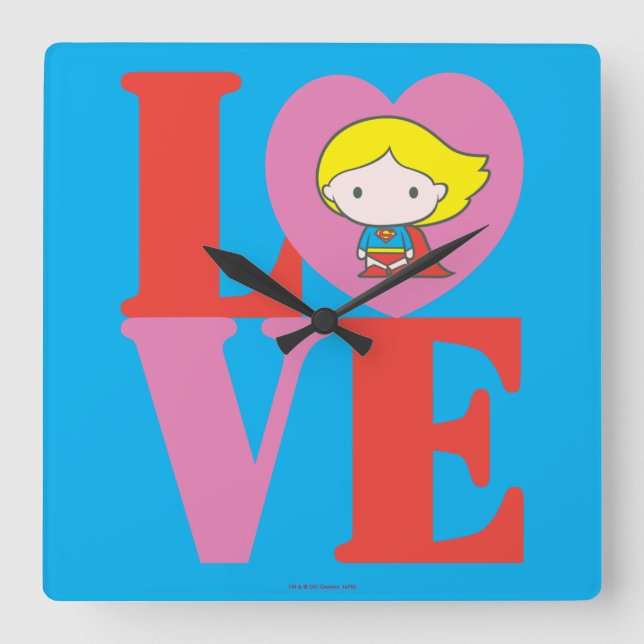 Chibi Supergirl-LIEBE Quadratische Wanduhr (Vorderseite)