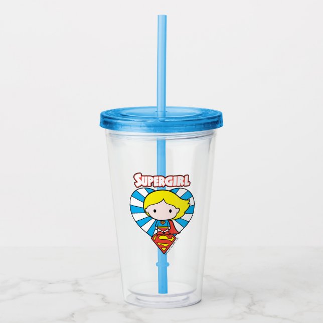 Chibi Supergirl Sternexplosion Herz und Logo Acryltrinkbecher (Vorderseite)