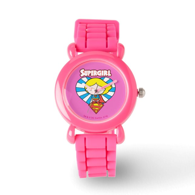 Chibi Supergirl Sternexplosion Herz und Logo Armbanduhr (Vorderseite)