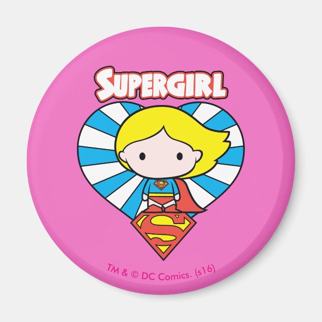 Chibi Supergirl Sternexplosion Herz und Logo Magnet (Vorne)