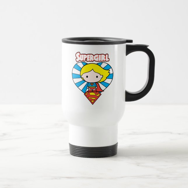 Chibi Supergirl Sternexplosion Herz und Logo Reisebecher (Rechts)