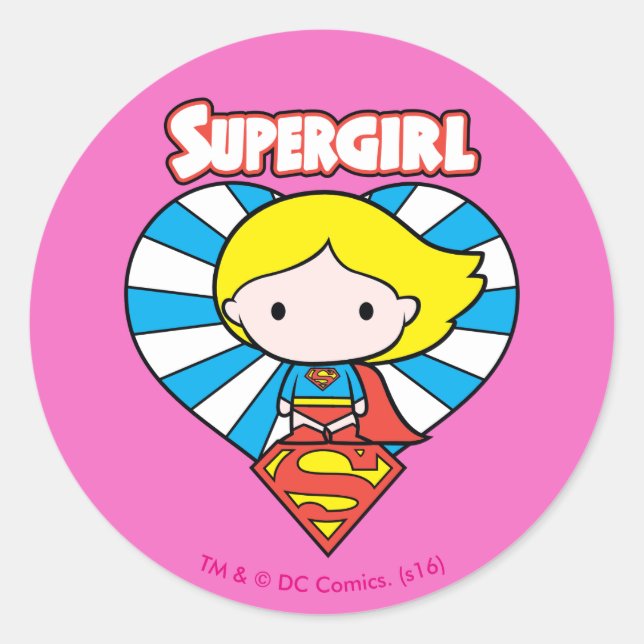 Chibi Supergirl Sternexplosion Herz und Logo Runder Aufkleber (Vorderseite)