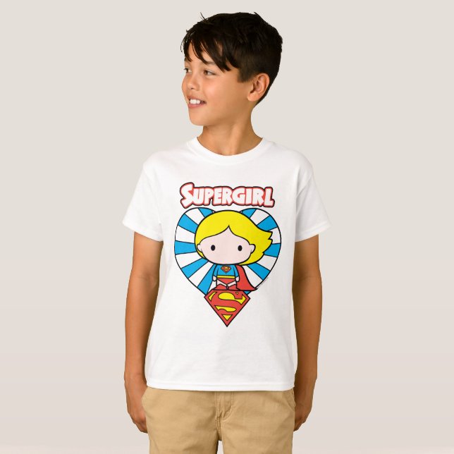 Chibi Supergirl Sternexplosion Herz und Logo T-Shirt (Vorne ganz)