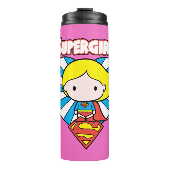 Chibi Supergirl Sternexplosion Herz und Logo Thermosbecher (Vorderseite)