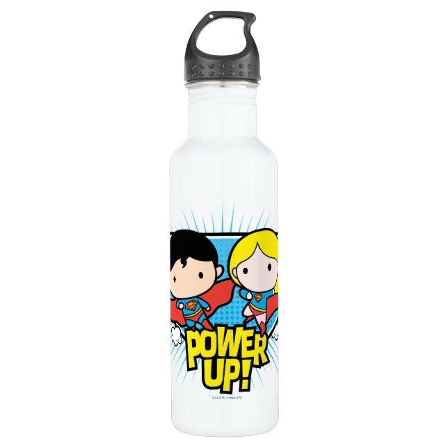 Chibi Superman & Chibi Supergirl Power Up! Edelstahlflasche (Vorderseite)