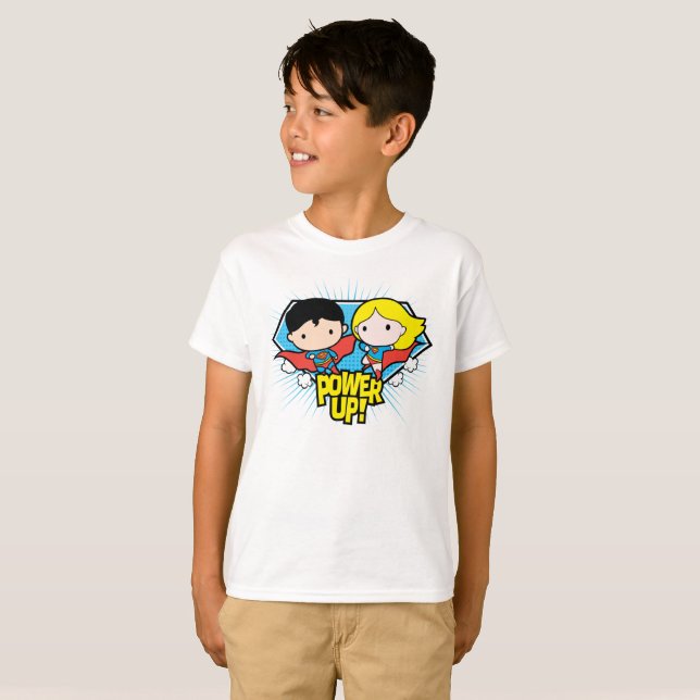 Chibi Superman & Chibi Supergirl Power Up! T-Shirt (Vorne ganz)