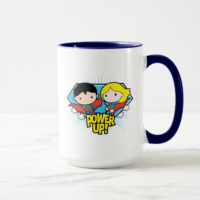 Chibi Superman & Chibi Supergirl Power Up! Tasse (Rechts)