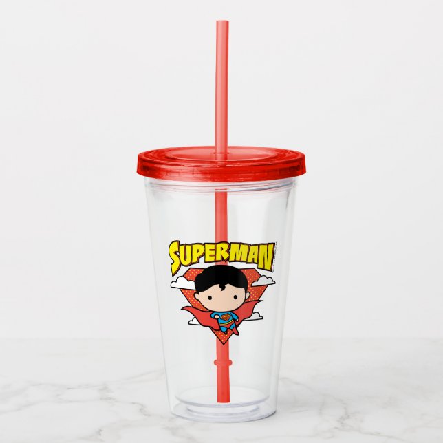 Chibi Superman Polka Dot Shield und Name Acryltrinkbecher (Vorderseite)
