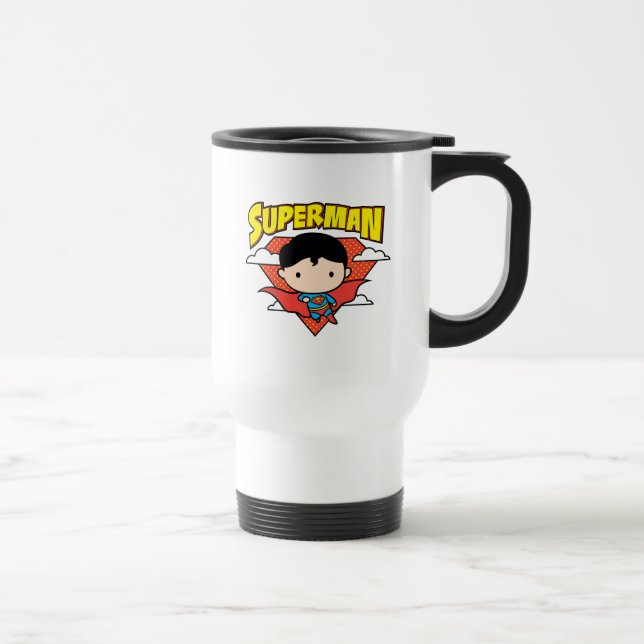 Chibi Superman Polka Dot Shield und Name Reisebecher (Rechts)