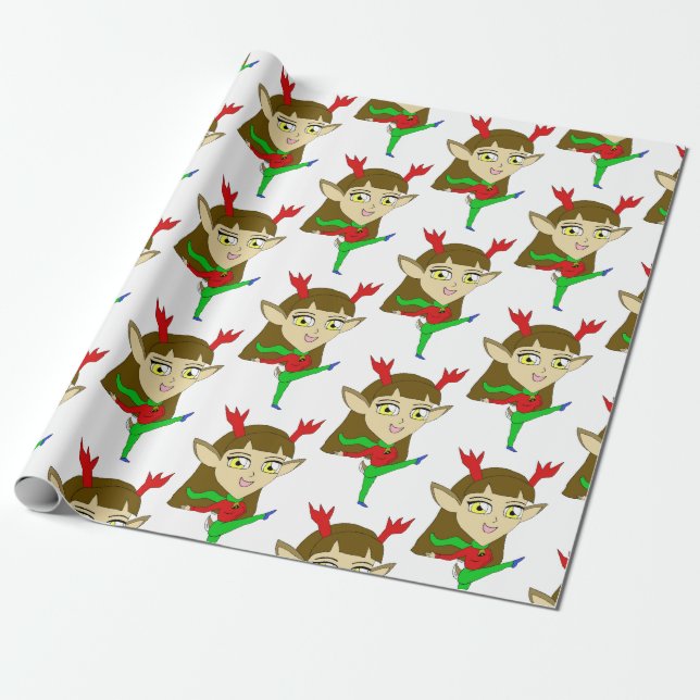 Chibi tanzend Rentiermädchen Geschenkpapier (Ungerollt)