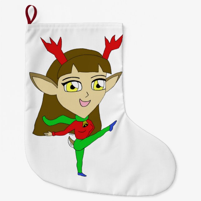 Chibi tanzend Rentiermädchen Großer Weihnachtsstrumpf (Vorderseite)