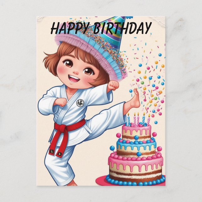 Chibi tritt Geburtstagskuchen Postkarte (Vorderseite)