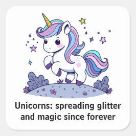 Chibi Unicorn verbreitet Glitzer und Magie Quadratischer Aufkleber