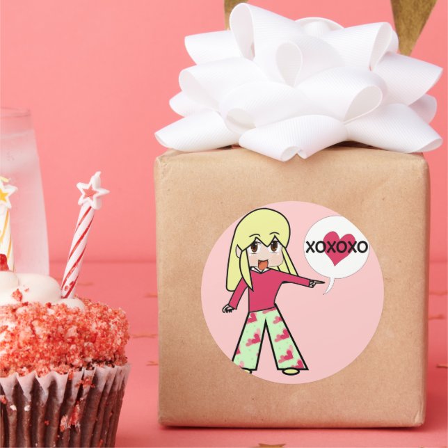 Chibi Valentine Hearts Runder Aufkleber (Party)