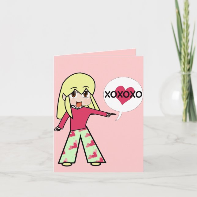 Chibi Valentine Hearts Vielen Dank XOXOXO Dankeskarte (Vorderseite)