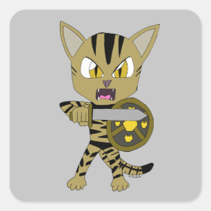 Chibi Warrior Cat Quadratischer Aufkleber