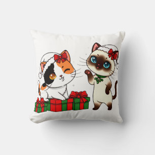 Chibi-Weihnachtskatzen mit Geschenken Kissen