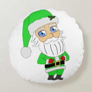 Chibi-Weihnachtsmann im grünen Anzug Rundes Kissen