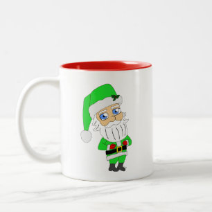 Chibi-Weihnachtsmann im grünen Anzug Zweifarbige Tasse