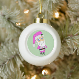 Chibi-Weihnachtsmann im rosa Anzug Keramik Kugel-Ornament