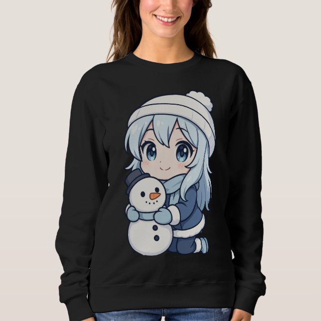 Chibi Winter Girl Sweatshirt – Cute Anime Snowman  (Vorderseite)