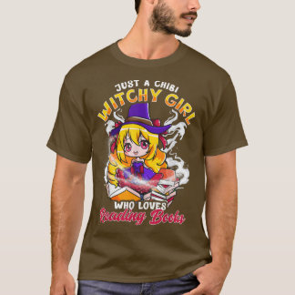 Chibi Witch Buch Lover Witchy Girl Halloween Readi T-Shirt